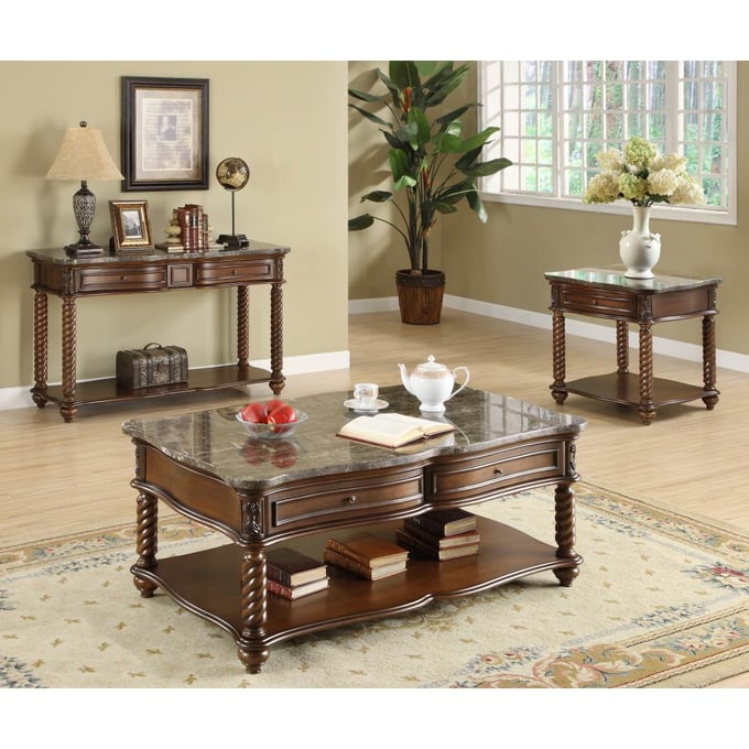 Home Elegance Lockwood 3pc Coffee Table Set with Marble Top HE-5560OT-s1