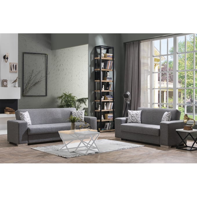 BELLONA USA Kobe Gray Fabric 2pc Living Room Set HGM-10-KOB-6227D-LR-S1