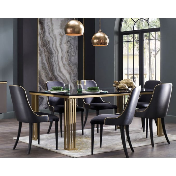 BELLONA USA Carlino Black Gold 7pc Dining Room Set HGM-20-CRL-DR-S1