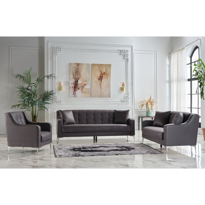 BELLONA USA Livia Melson Dark Grey 3pc Living Room Set HGM-15-LIV-LR-S4