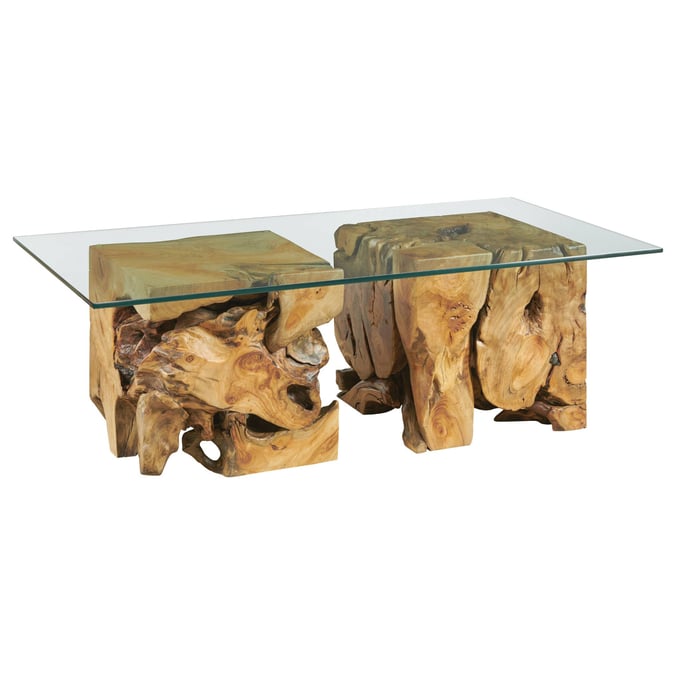 Hammary Hidden Treasures Natural Square Root Table with Glass Top HAM-090-1015R