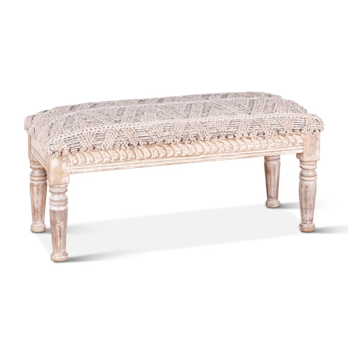 World Interiors Algiers Off White Woven Accent Bench WIF-ZWALGRBN39