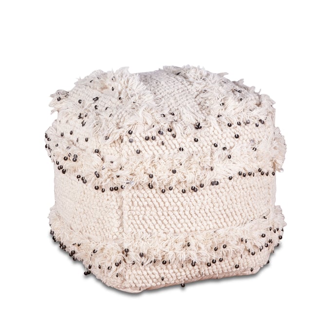 World Interiors Algiers White Upholstered Square Ottoman with Sequins WIF-ZWALGRPUF18