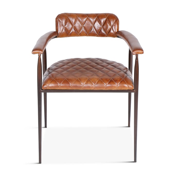 World Interiors Hudson Brown Leather Diamond Stitched Armchair WIF-ZWHDSCELAC