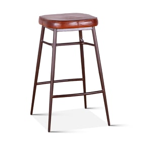 World Interiors Hudson Brown Backless Leather Bar Stool