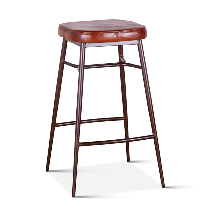 World Interiors Hudson Brown Backless Leather Bar Stool WIF-ZWHUDBCBL