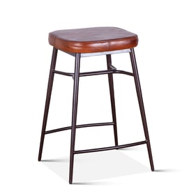 World Interiors Hudson Brown Leather Backless Counter Height Stool