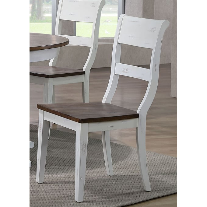 2 Iconic Furniture Cocoa Brown White Distressed Dining Side Chairs ICON-CH61-DBN-DWT