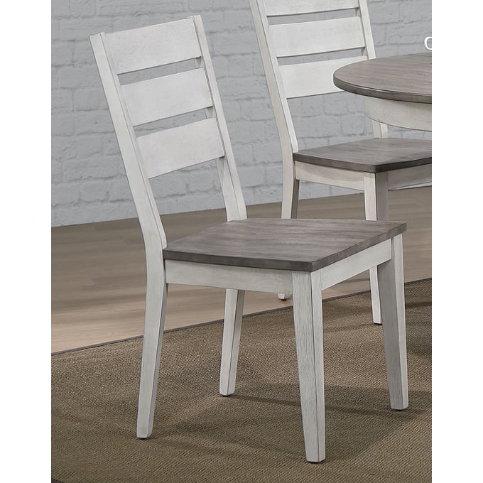 2 Iconic Furniture Ash Stormy White Ladder Back Dining Side Chairs ICON-CH64-ASH-STW