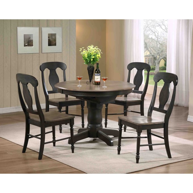 Iconic Furniture Antique Grey Blackstone Round 5pc Dining Set ICON-RD42WCH53GRSBKS-5PC