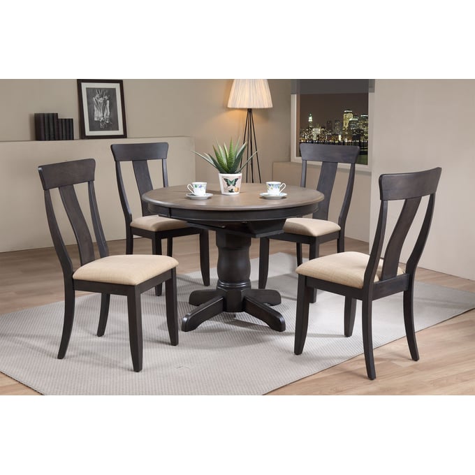 Iconic Furniture Grey Blackstone Round Upholstered 5pc Dining Set ICON-RD42WCH57U97SBKS-5PC