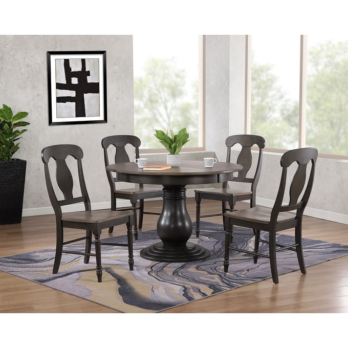 Iconic Furniture Antiqued Grey Blackstone 5pc Bella Dining Set ICON-RD45BELCH53GRSBKS-5PC