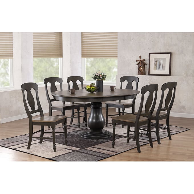 Iconic Furniture Antiqued Grey Blackstone 7pc Bella Dining Set ICON-RD45BELCH53GRSBKS-7PC