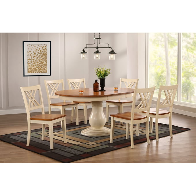 Iconic Furniture Caramel Biscotti Transitional 7pc Bella Dining Set ICON-RD45BELCH56CLBI-7PC