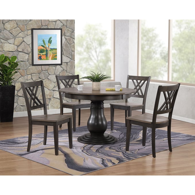 Iconic Furniture Grey Blackstone Transitional 5pc Bella Dining Set ICON-RD45BELCH56GRSBKS-5PC