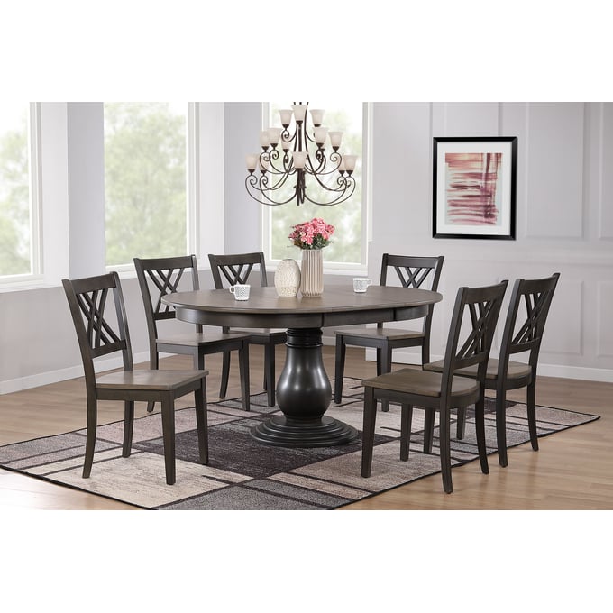 Iconic Furniture Grey Blackstone Transitional 7pc Bella Dining Set ICON-RD45BELCH56GRSBKS-7PC