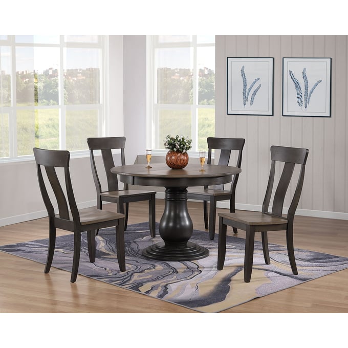 Iconic Furniture Grey Blackstone Round 5pc Bella Dining Set ICON-RD45BELCH57GRSBKS-5PC