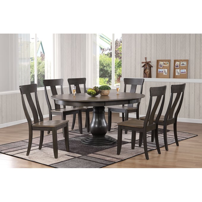 Iconic Furniture Grey Blackstone Round 7pc Bella Dining Set ICON-RD45BELCH57GRSBKS-7PC