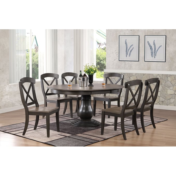 Iconic Furniture Grey Blackstone 7pc Bella Dining Set ICON-RD45BELCH60GRSBKS-7PC