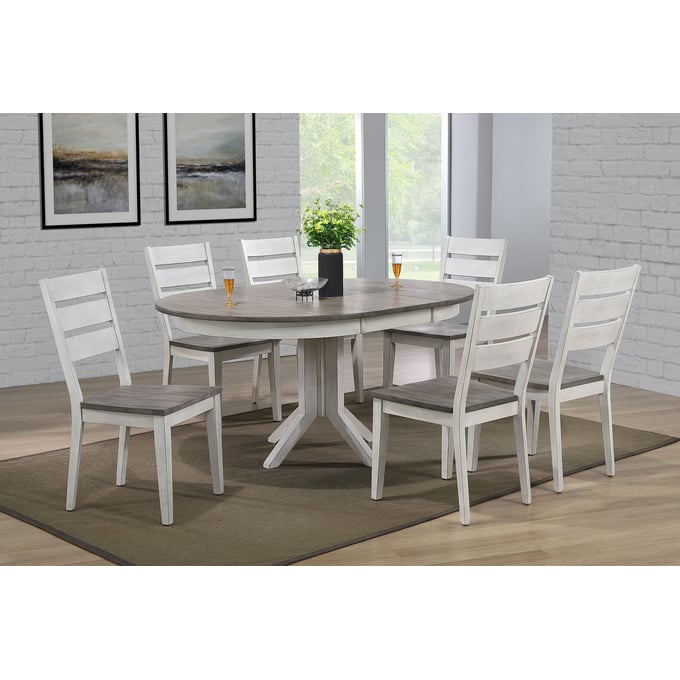 Iconic Furniture Ash Stormy White 7pc Dining Set with Ladder Back Chairs ICON-RD45CONCH64ASHSTW-7PC