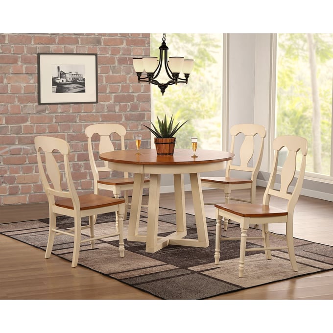 Iconic Furniture Caramel Biscotti 5pc Cross Pedestal Dining Set ICON-RD45CRSCH53CLBI-5PC