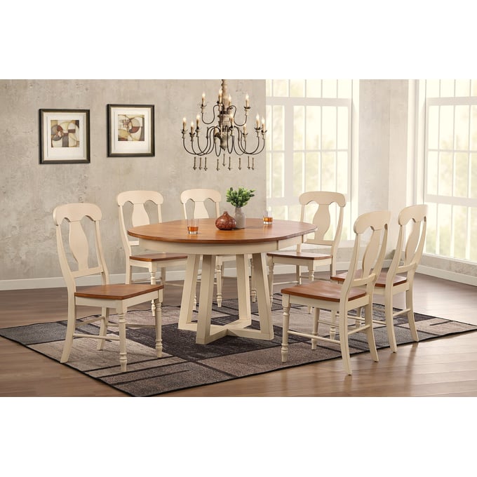 Iconic Furniture Caramel Biscotti 7pc Cross Pedestal Dining Set ICON-RD45CRSCH53CLBI-7PC