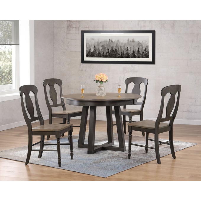 Iconic Furniture Grey Blackstone 5pc Cross Pedestal Dining Set ICON-RD45CRSCH53GRSBKS-5PC