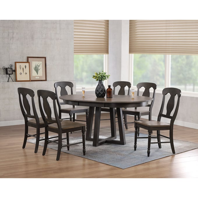 Iconic Furniture Grey Blackstone 7pc Cross Pedestal Dining Set ICON-RD45CRSCH53GRSBKS-7PC