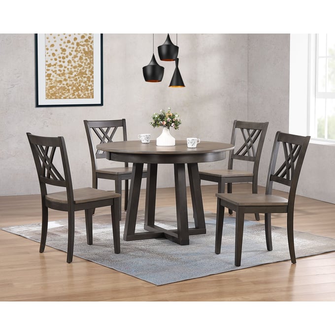 Iconic Furniture Grey Blackstone 5pc Pedestal Dining Set ICON-RD45CRSCH56GRSBKS-5PC