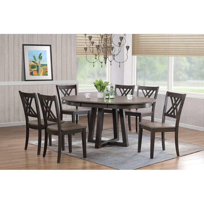 Iconic Furniture Grey Blackstone 7pc Pedestal Dining Set ICON-RD45CRSCH56GRSBKS-7PC