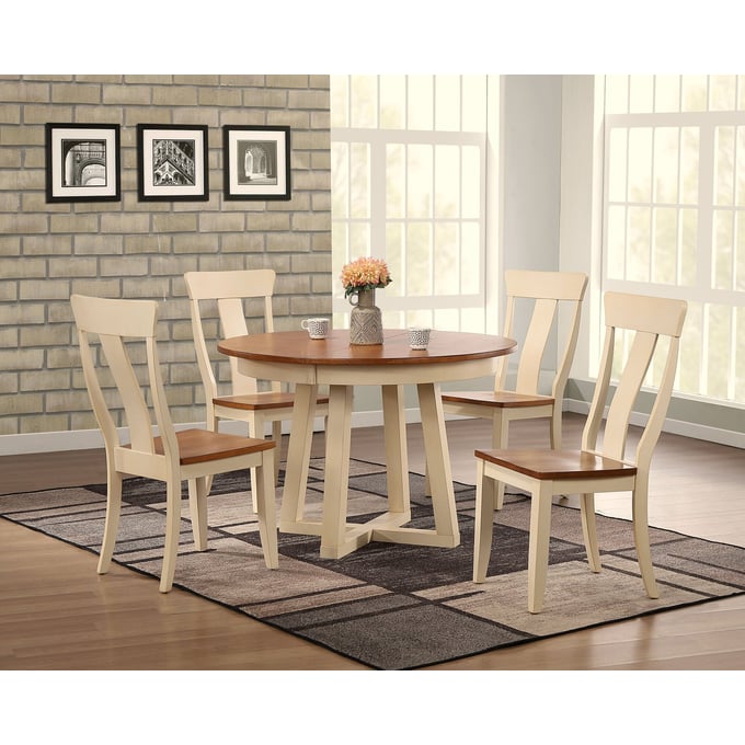 Iconic Furniture Caramel Biscotti 5pc Pedestal Dining Set ICON-RD45CRSCH57CLBI-5PC