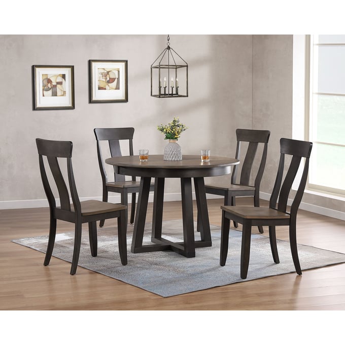 Iconic Furniture Antique Grey Blackstone 5pc Cross Pedestal Dining Set ICON-RD45CRSCH57GRSBKS-5PC