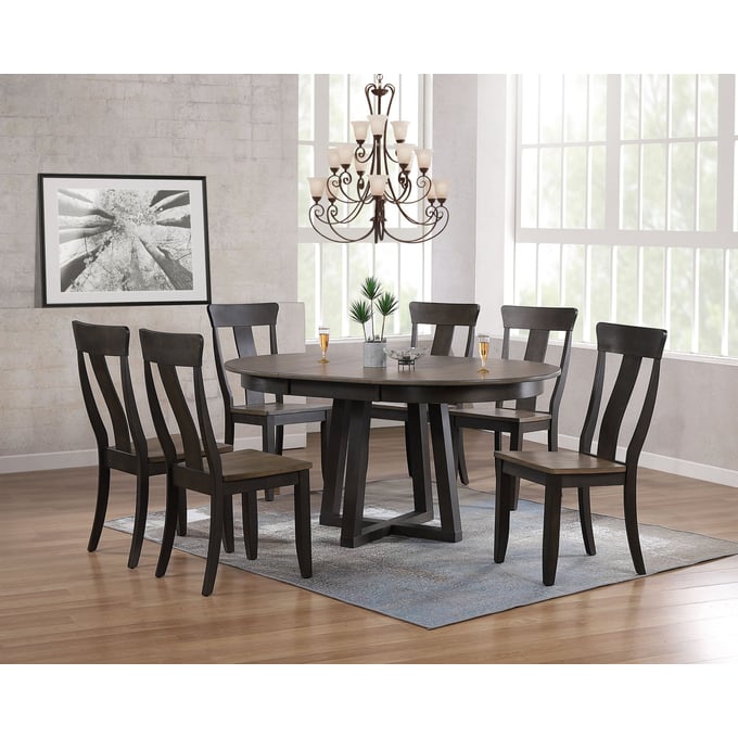 Iconic Furniture Antique Grey Blackstone 7pc Cross Pedestal Dining Set ICON-RD45CRSCH57GRSBKS-7PC