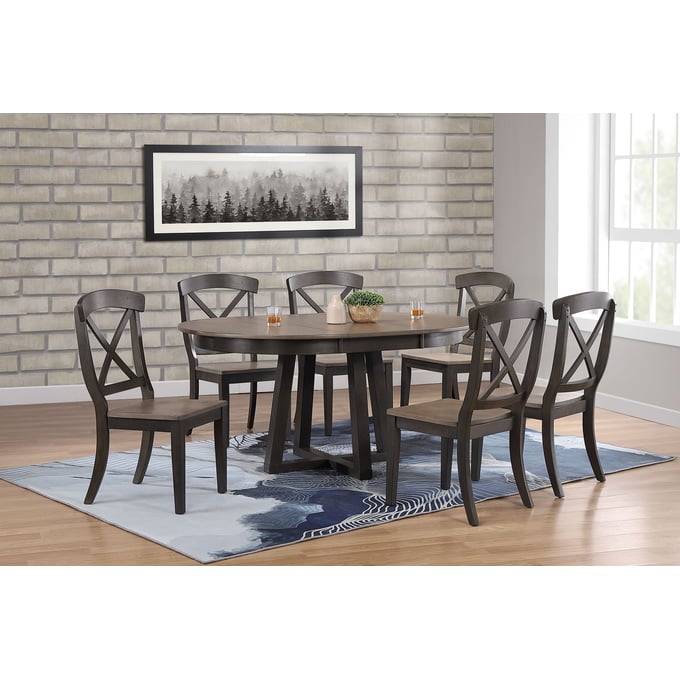 Iconic Furniture Antique Grey Blackstone 7pc Pedestal Dining Set ICON-RD45CRSCH60GRSBKS-7PC