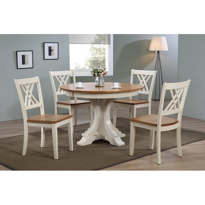 Iconic Furniture Caramel Biscotti 5pc Dining Set with X Back Chair ICON-RD45DECOCH56CLBI-5PC