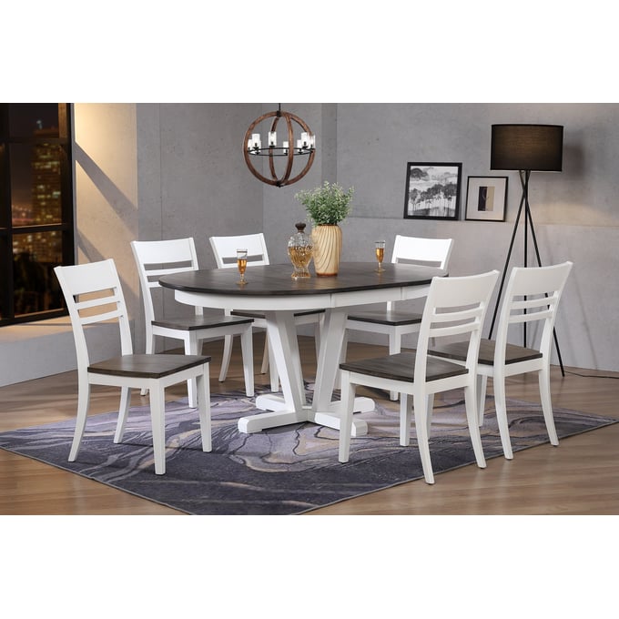 Iconic Furniture Shadow Grey White 7pc Hudson Dining Set ICON-RD45HUDCH63SHWWHT-7PC