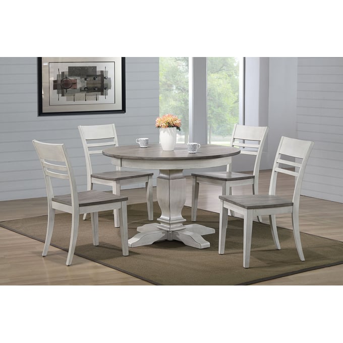 Iconic Furniture Ash Stormy White Transitional 5pc Dining Set ICON-RD45TRCH63ASHSTW-5PC