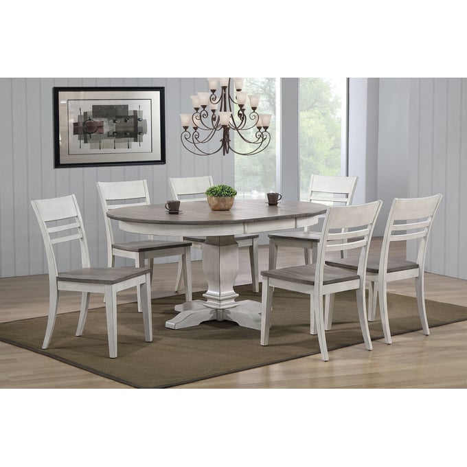 Iconic Furniture Ash Stormy White Transitional 7pc Dining Set ICON-RD45TRCH63ASHSTW-7PC