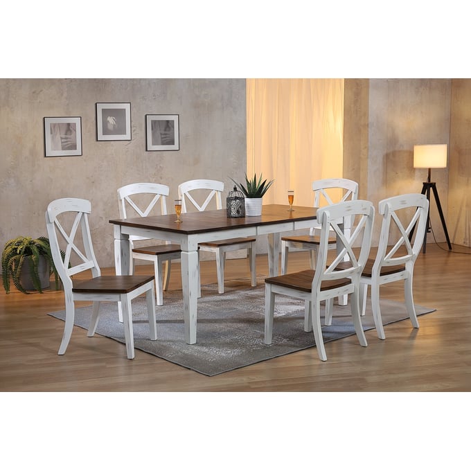 Iconic Furniture Distressed Cocoa Brown White 7pc Rectangle Dining Set ICON-RT67TFLGLTCH60DBNDWT-7PC