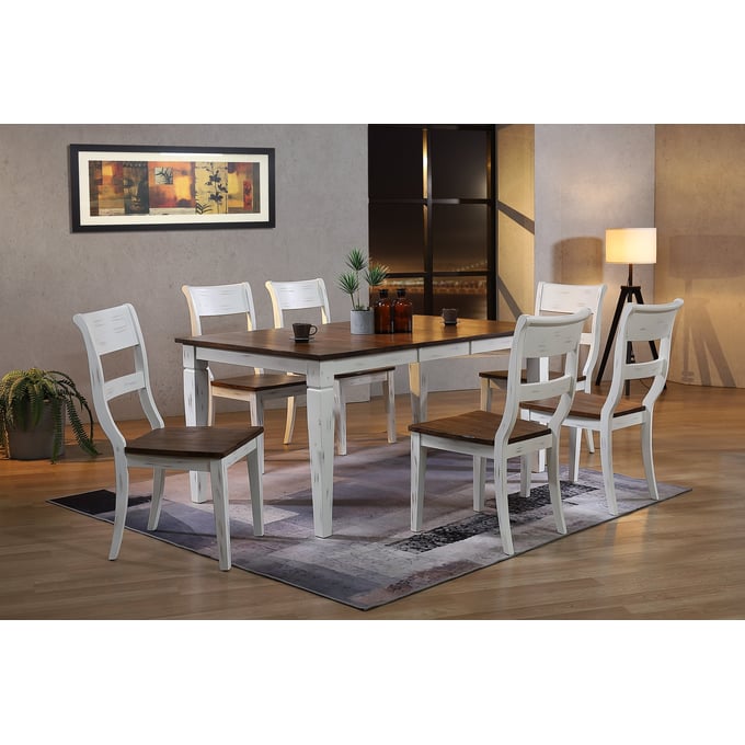 Iconic Furniture Distressed Cocoa Brown White Loft 7pc Dining Set ICON-RT67TFLGLTCH61DBNDWT-7PC