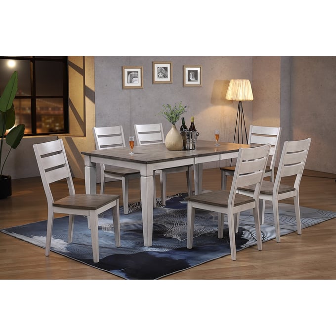 Iconic Furniture Stormy White 7pc Contemporary Dining Set ICON-RT67TFLGLTCH64ASHSTW-7PC