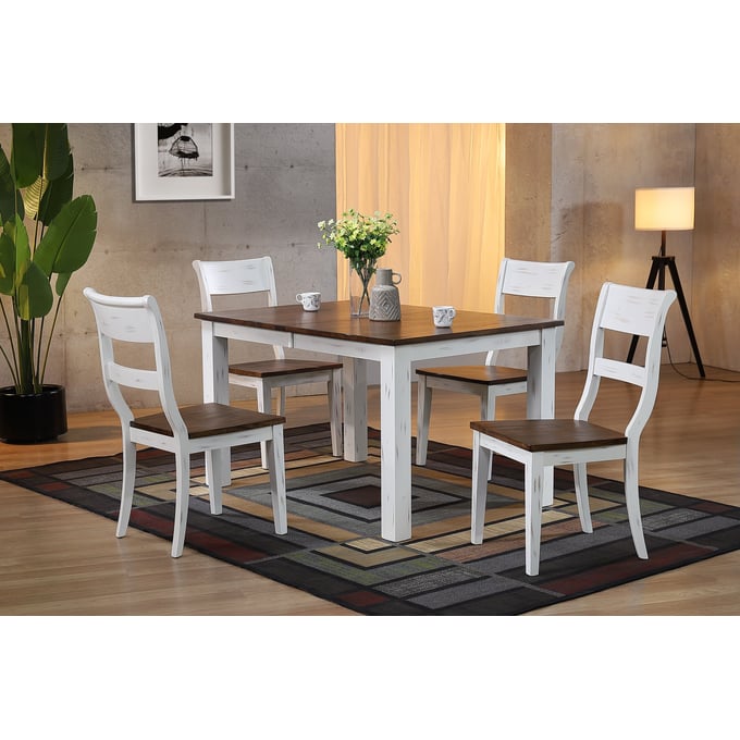 Iconic Furniture Distressed Cocoa Brown White Rectangle 5pc Dining Set ICON-RT67TFLGPACH61DBNDWT-5PC