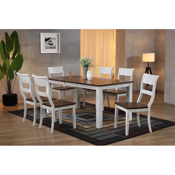 Iconic Furniture Distressed Cocoa Brown White Rectangle 7pc Dining Set ICON-RT67TFLGPACH61DBNDWT-7PC