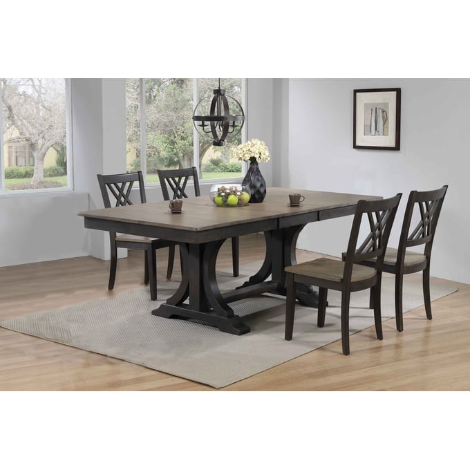 Iconic Furniture Grey Blackstone Pedestal 5pc Dining Set ICON-RT82DECOCH56GRSBKS-5PC