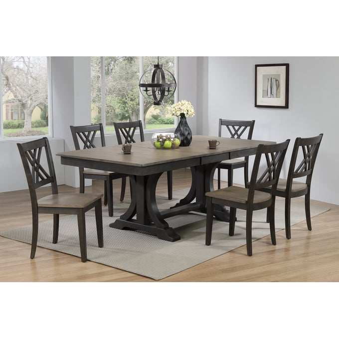 Iconic Furniture Blackstone Grey Transitional 7pc Dining Set ICON-RT82DECOCH56GRSBKS-7PC