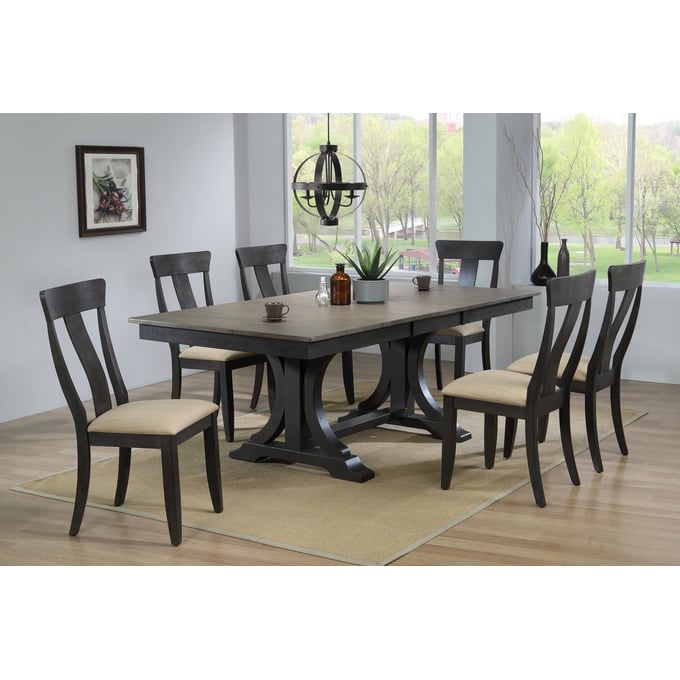 Iconic Furniture Grey Blackstone Upholstered 7pc Dining Set ICON-RT82DECOCH57U97BKS-7PC