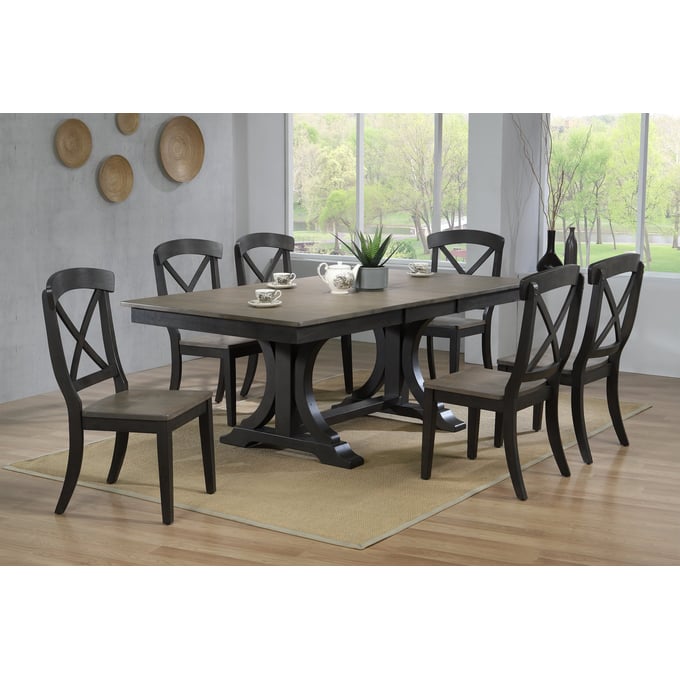 Iconic Furniture Grey Blackstone Double Pedestal 7pc Dining Set ICON-RT82DECOCH60GRSBKS-7PC