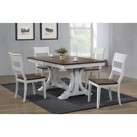 Iconic Furniture Distressed Cocoa Brown White Double Pedestal 5pc Dining Se...