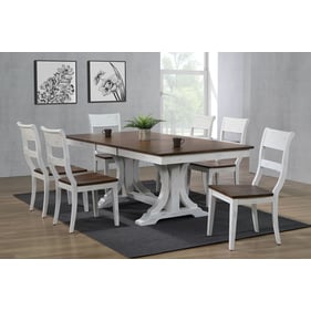 Iconic Furniture Distressed Cocoa Brown White Double Pedestal 7pc Dining Se...