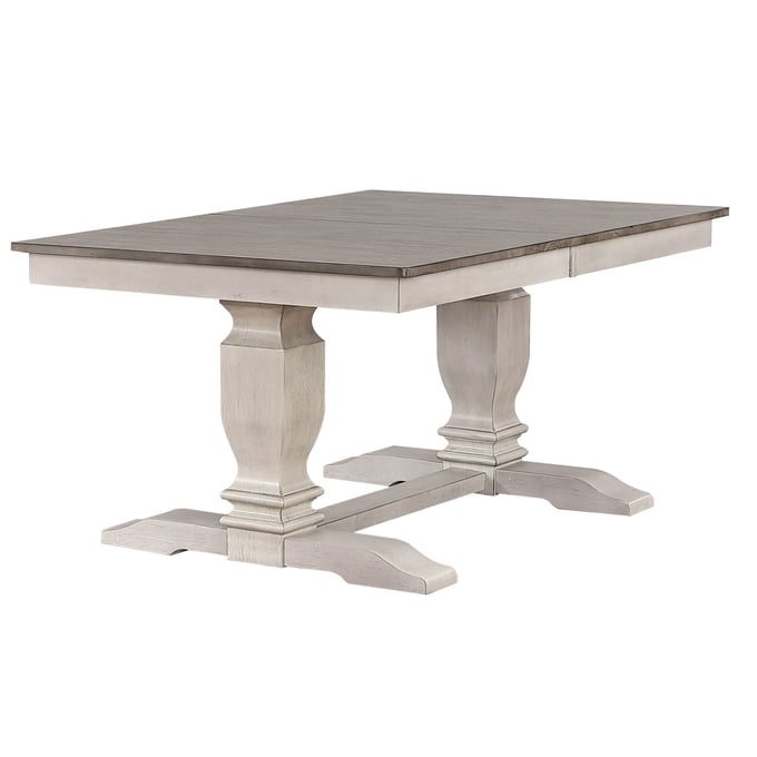 Iconic Furniture Distressed Ash Stormy White Double Pedestal Dining Table ICON-RT82TRASHSTW